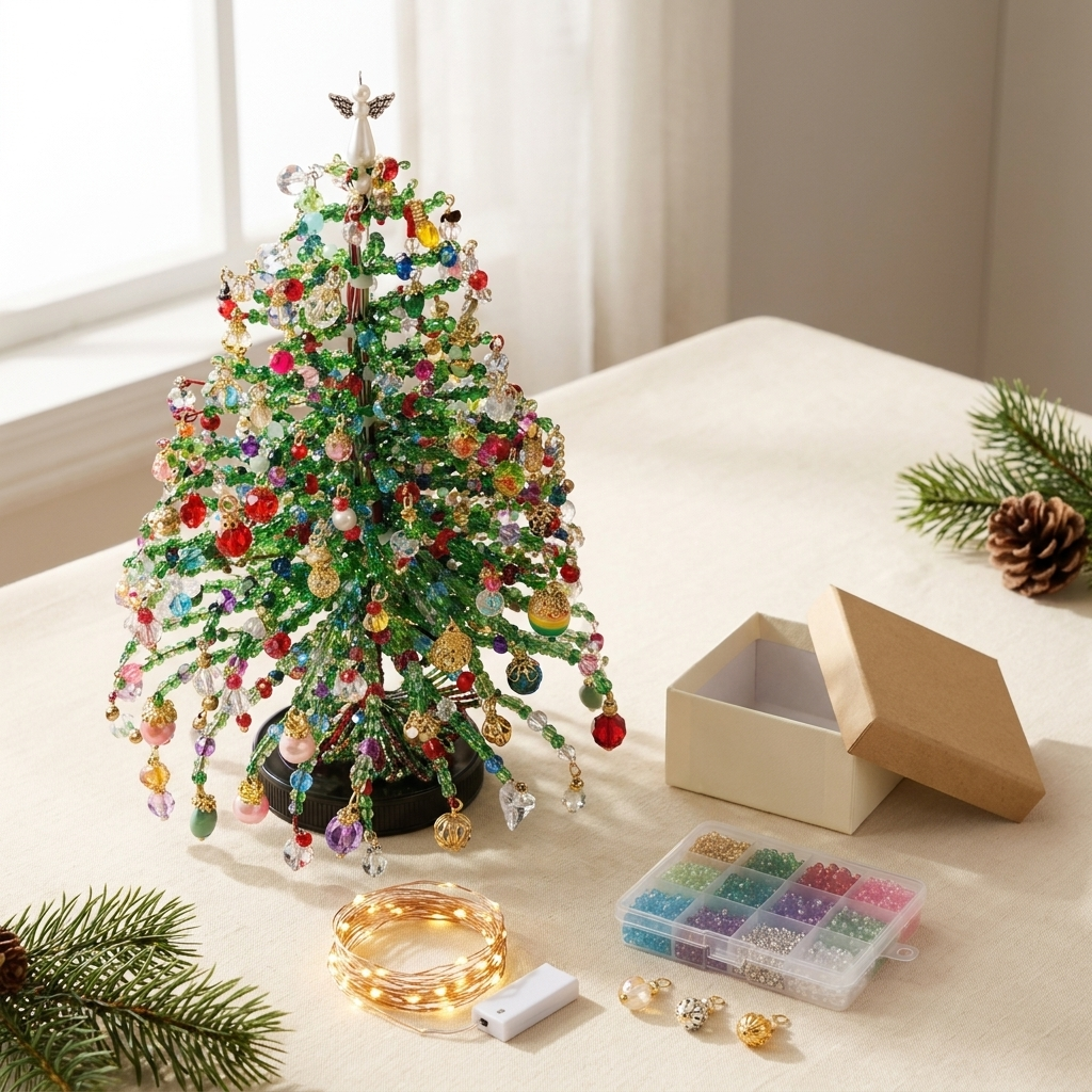 The Twinklo crystal tree with its free Keepsake Kit: LED fairy lights, keepsake storage box and bead + charm refill